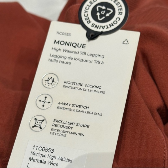 MPG Monique H/W 7/8 Leggings Marsala Wine Large New with Tag - Picture 10 of 13